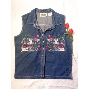 Embroided Floral Denim Vest | L